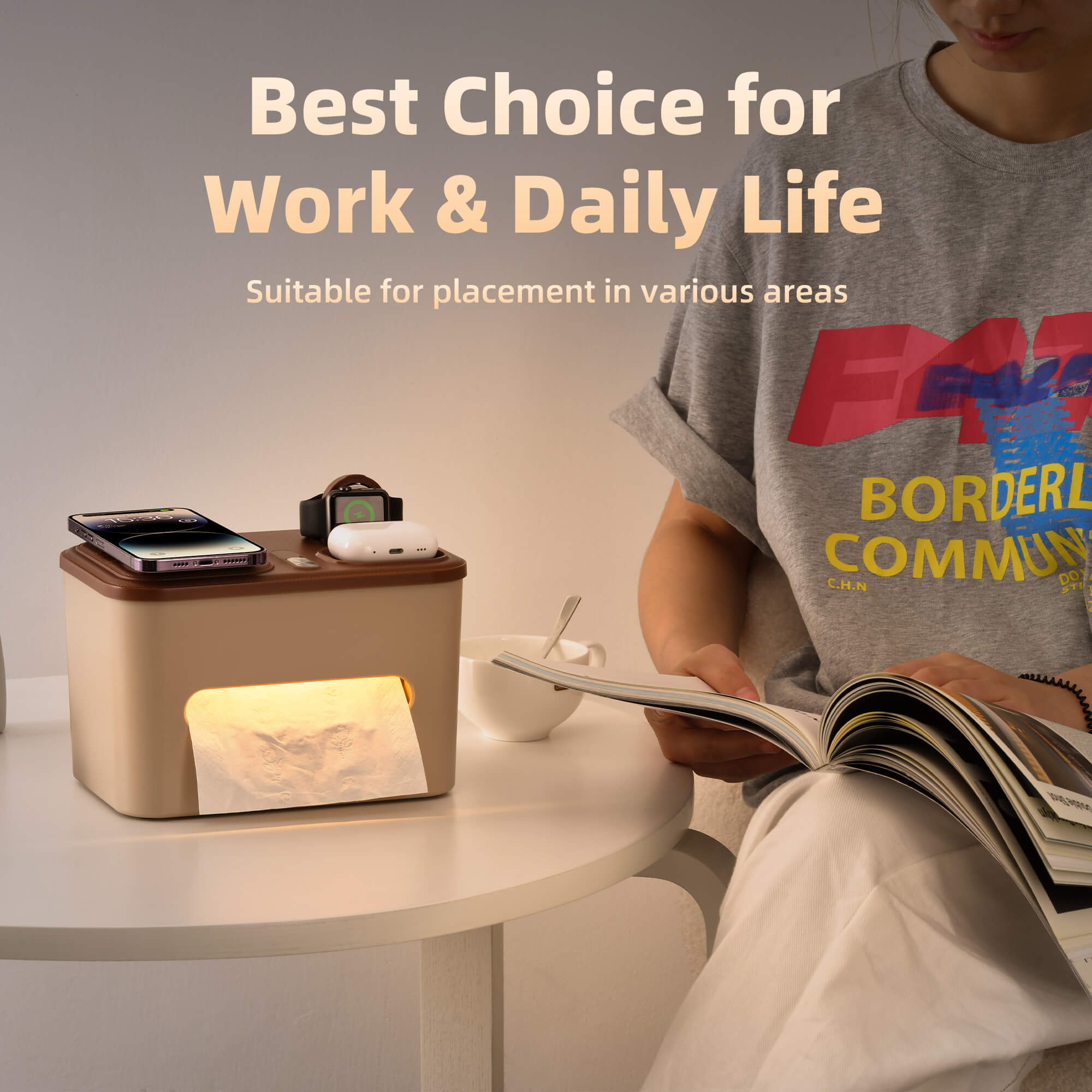 Capon Multifunction Tissue Holder with 3 in 1 Fast Charging Station-Q1 Wireless Charging, Compatible Phone, Watch & AirPods, Rectangular Tissue Box Cover with Night Light for Home Office Decor Capon Multifunction Tissue Holder with 3 in 1 Fast Charging Station-Q1 Wireless Charging, Compatible Phone, Watch & AirPods, Rectangular Tissue Box Cover with Night Light for Home Office Decor